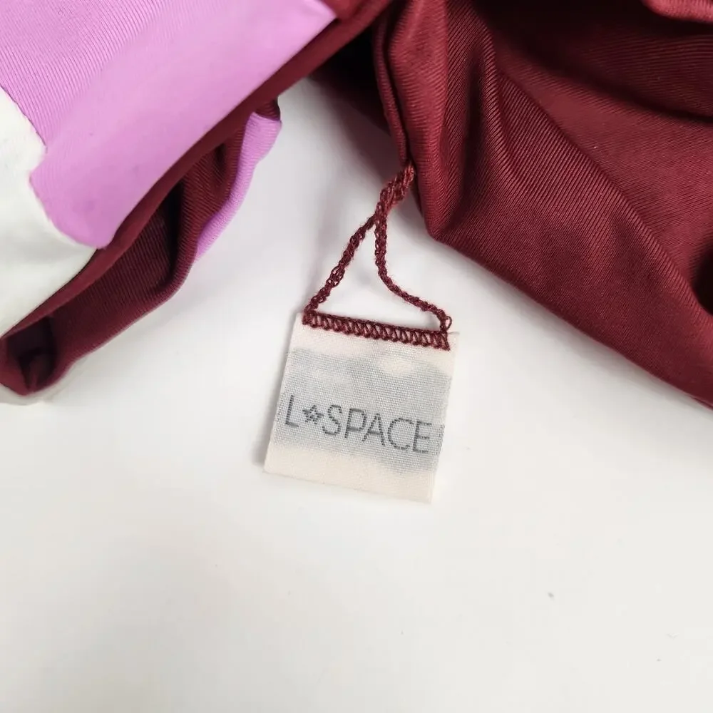 L*Space Portia Bikini Bottom in Burgundy Pink White Size Small High Waist - Picture 3 of 4